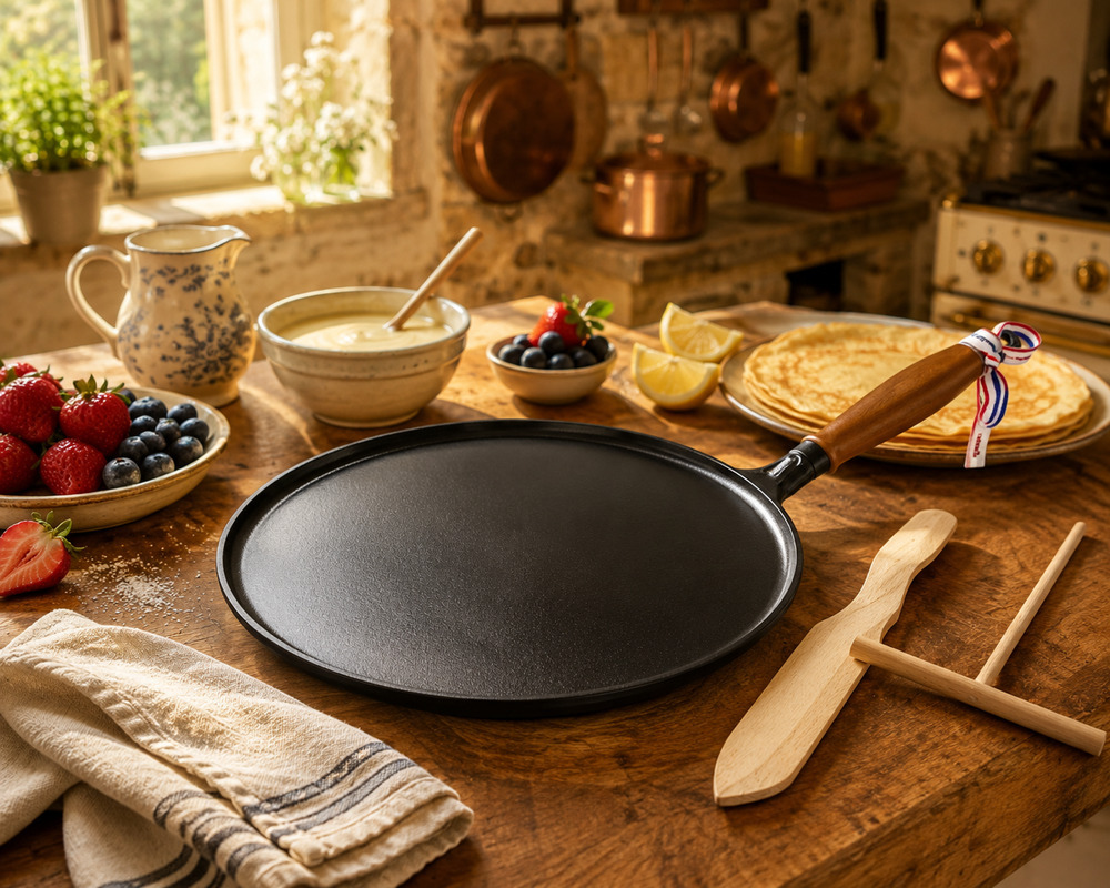 NEW Staub 11" Cast Iron Crepe Pan Matte Black 121823 Crepiere Complete Boxed